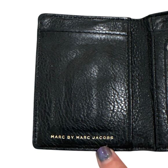 Marc by Marc Jacobs Black Pebbled Leather ID Card Holder Case Gold Logo Luxury - Picture 4 of 8